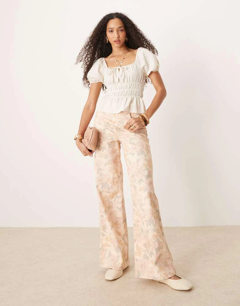 Mango Mango Aba washed floral jeans in pale pink from ASOS