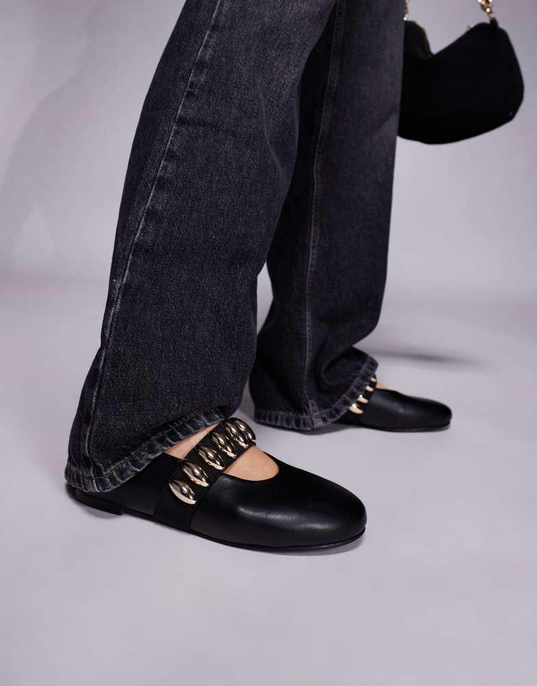 Public Desire Wide Fit Public Desire Wide Fit Harmonica ballet flats with hardware detail in black