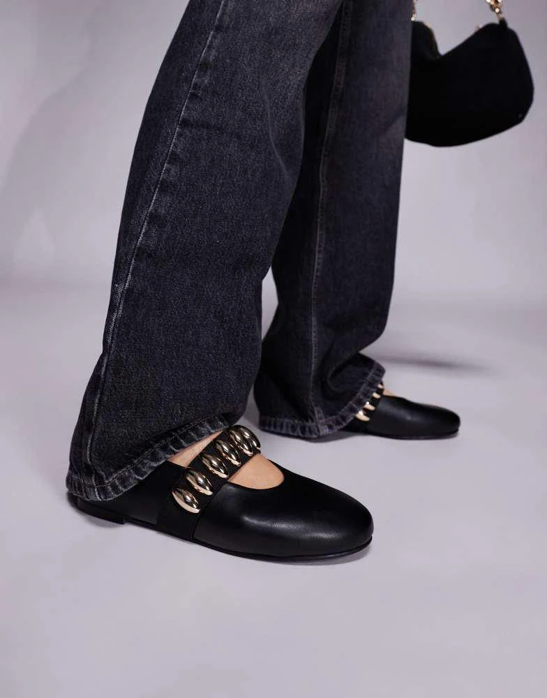 Public Desire Wide Fit Public Desire Wide Fit Harmonica ballet flats with hardware detail in black 1