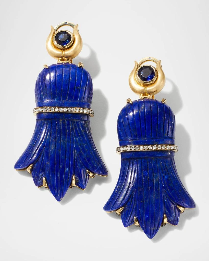 Silvia Furmanovich 18K Yellow Gold Egypt Earrings with Diamonds, Kyanite and Lapis 1