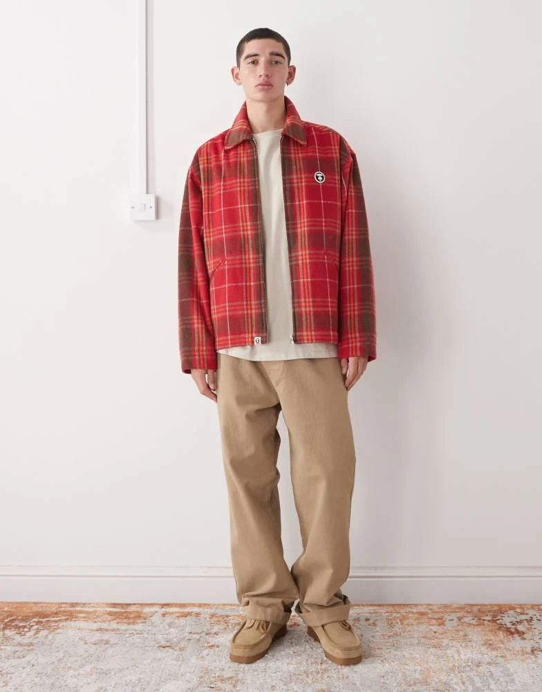 AAPE Aape by A Bathing Ape padded flannel shirt jacket in red and brown 2