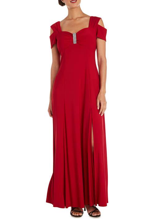 R & M Richards M Richards Long Cold Shoulder Dress