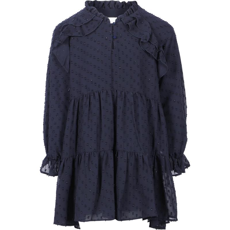 Abel & Lula Ruffled chiffon dress in dark indigo