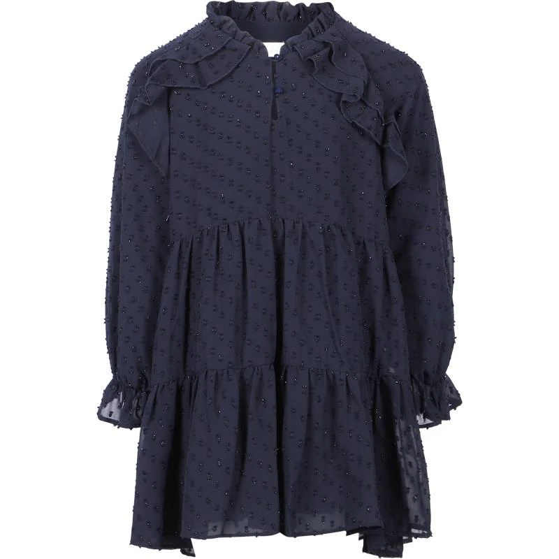 Abel & Lula Ruffled chiffon dress in dark indigo 1