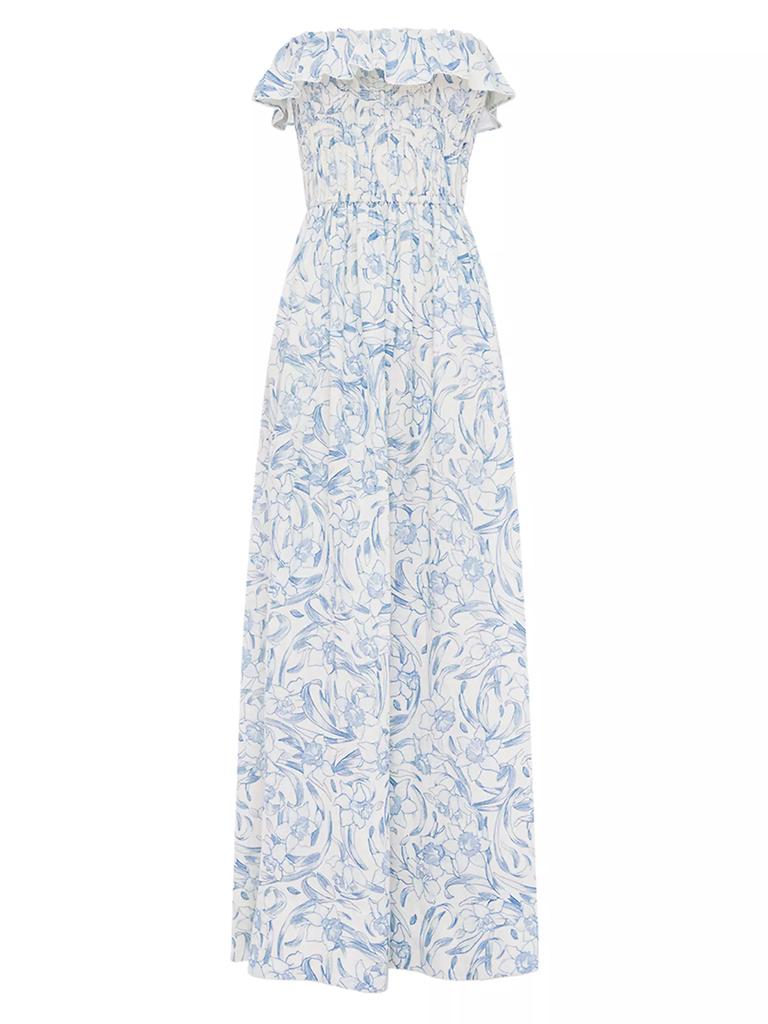 Peony Shirred Strapless Midi-Dress