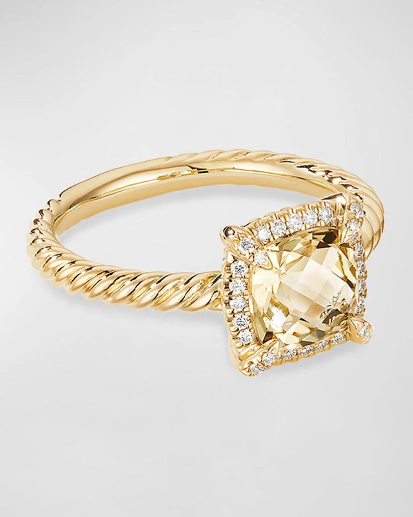 David Yurman Petite Chatelaine Pave Bezel Ring in 18K Gold with Blue Topaz