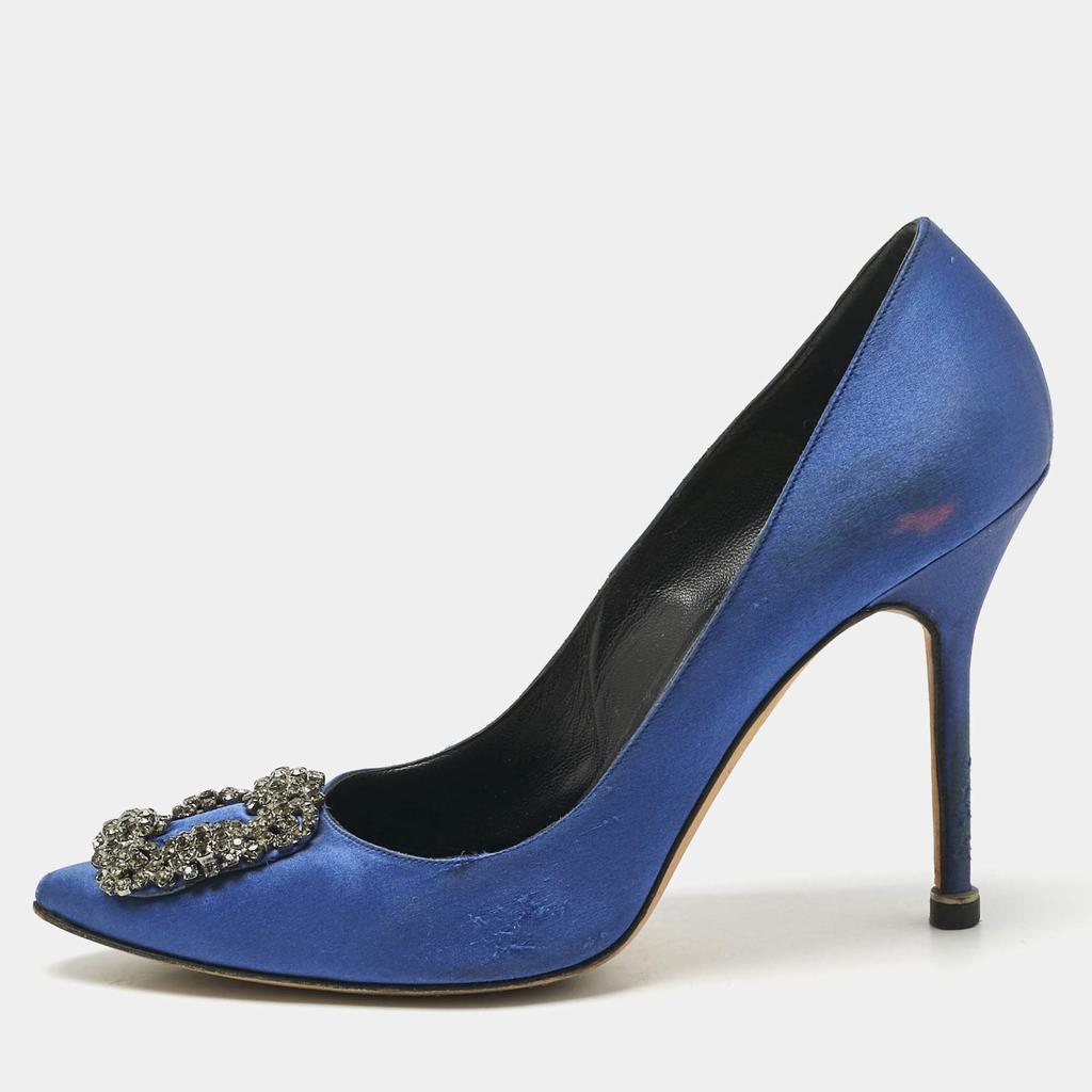 Manolo Blahnik Manolo Blahnik Navy Blue Satin Hangisi Pumps Size 38