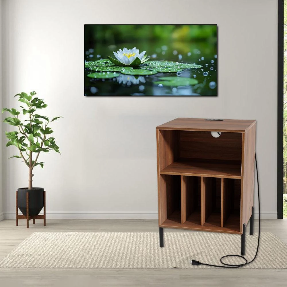 Hivvago Turntable Stand with Vinyl Record Storage and Built-in Charging Ports 4