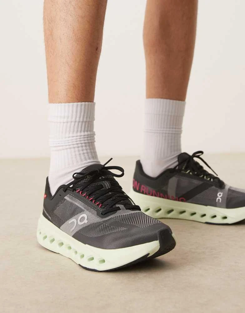 On ON Cloudsurfer Next running trainers in black and lime green 2