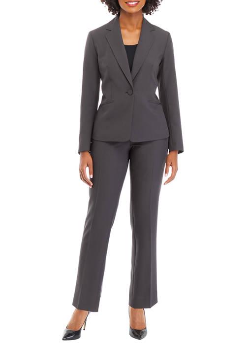 Le Suit Suit Womens One Button Jacket With Long Sleeves And Slim Pant Set