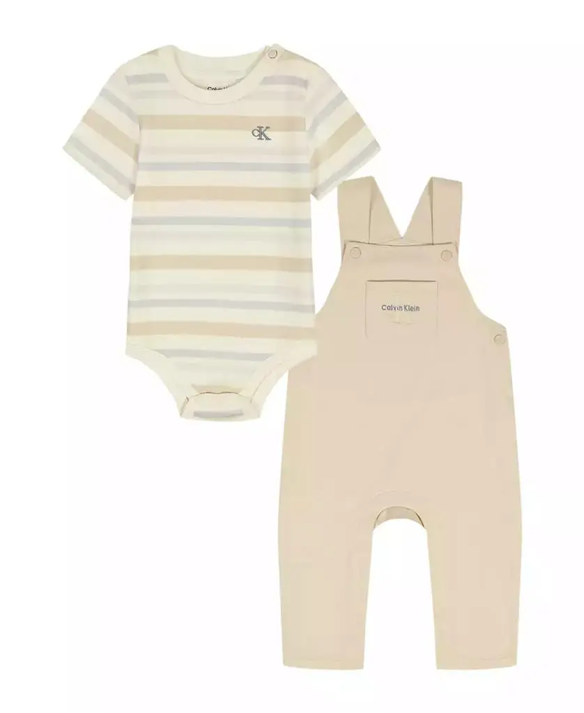 Calvin Klein Baby Boys' Striped Bodysuit and Overall, 2-Piece Set