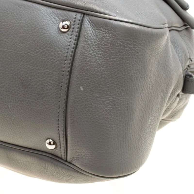 Yves Saint Laurent Yves Saint Laurent Grey Leather Large Obi Bowler Bag 12
