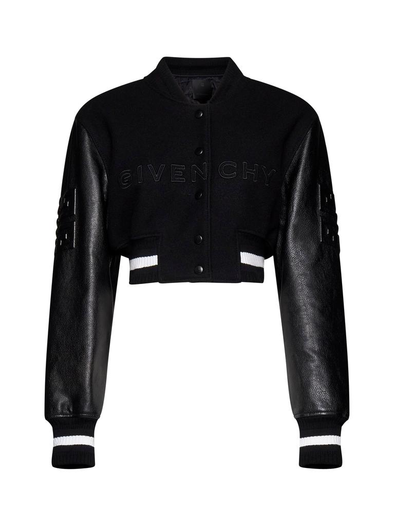 Givenchy GIVENCHY | Wool and leather cropped varsity jacket | Women | 38