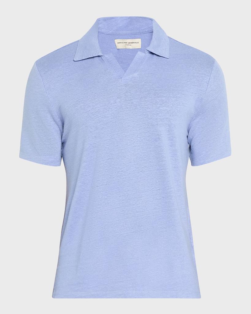 Officine Generale Men's Simon Linen Johnny Collar Polo Shirt