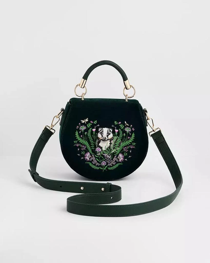 Fable England Badger Embroidered Top Handle Saddle Bag