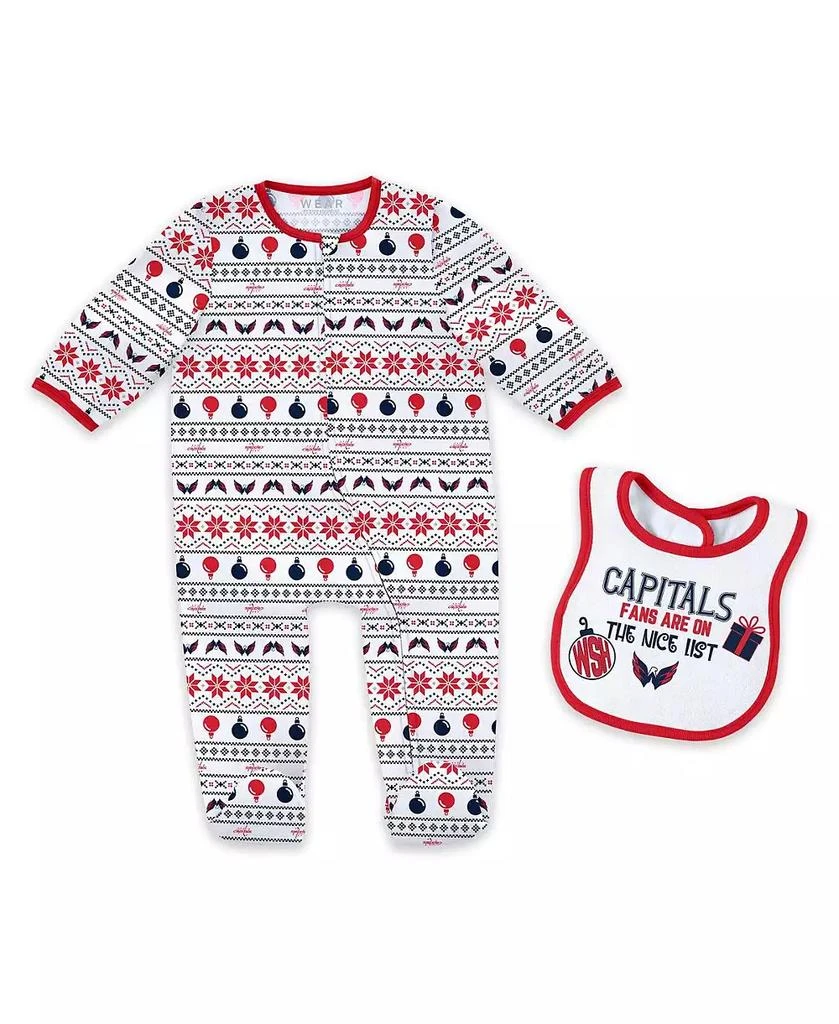 WEAR by Erin Andrews Baby Boys and Girls 2-Piece Washington Capitals Allover Print Full-Zip Sleeper Bib Christmas Set