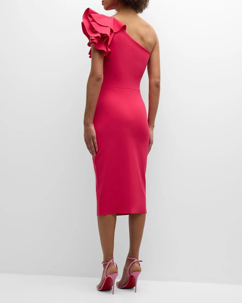 fuchsia pink bodycon dress Orchestra Black Asymmetric Ruffled Midi Dress – Club L London