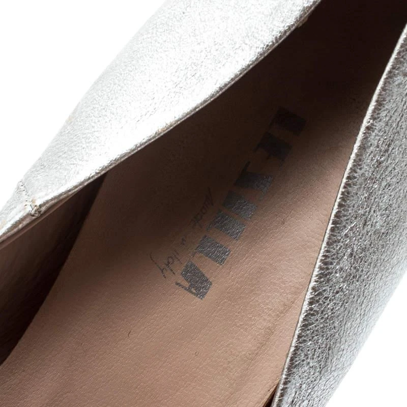 LE SILLA Le Silla Metallic Silver Leather Crystal Embellished Platform Peep Toe Pumps Size 38 7