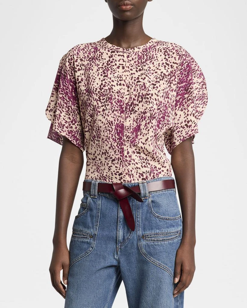 Isabel Marant Karlita Spotted-Print Silk Short-Sleeve Blouse 4