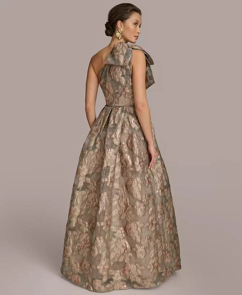Donna Karan Women's Metallic Jacquard One-shoulder Bow Floral Ball Gown 2