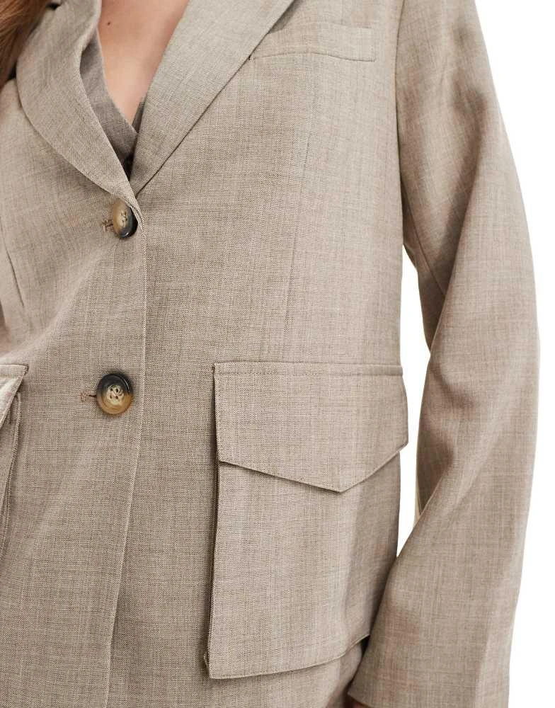 VERO MODA Vero Moda Aware textured blazer co-ord in taupe grey melange 4