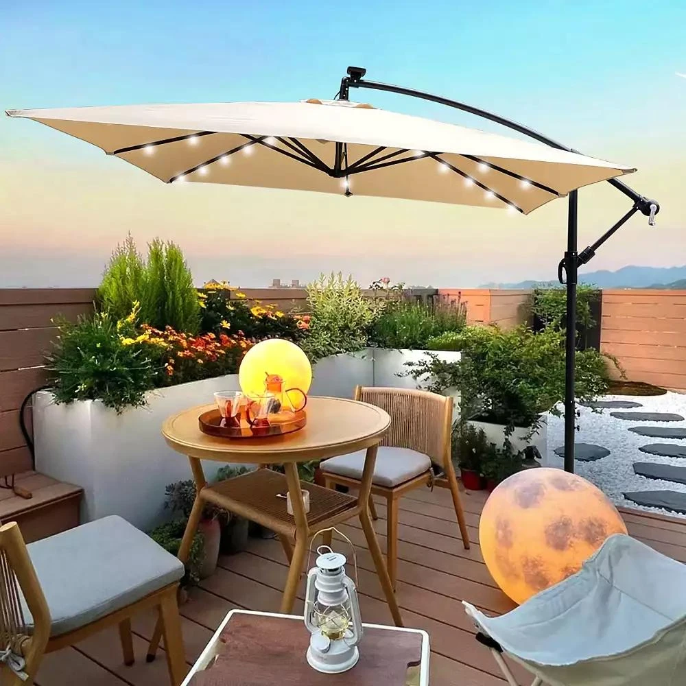 Streamdale Furniture Streamdale Solar Powered LED Patio Umbrella with Crank 
Base 7