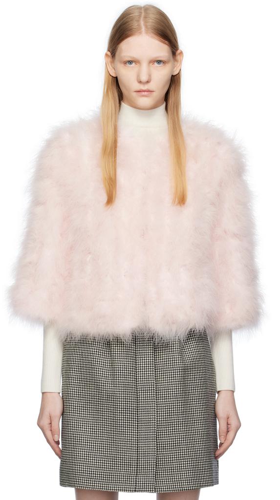 Yves Salomon Pink Round Neck Feather Jacket