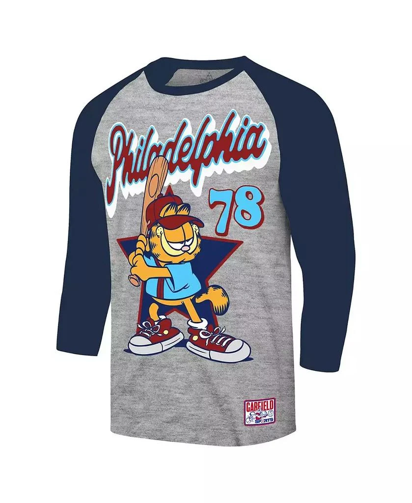 Ripple Junction Men's Heather Gray/Navy Garfield Philadelphia Baseball 3/4-Sleeve Raglan T-Shirt 2