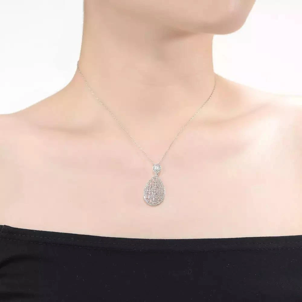 Rachel Glauber Stylish White Gold Plated Cubic Zirconia Pear Pendant Necklace 2