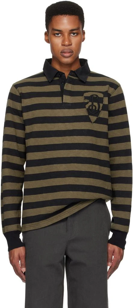 Khaki Long-Sleeve Striped Cotton Polo – On Sale Now with Up to 70