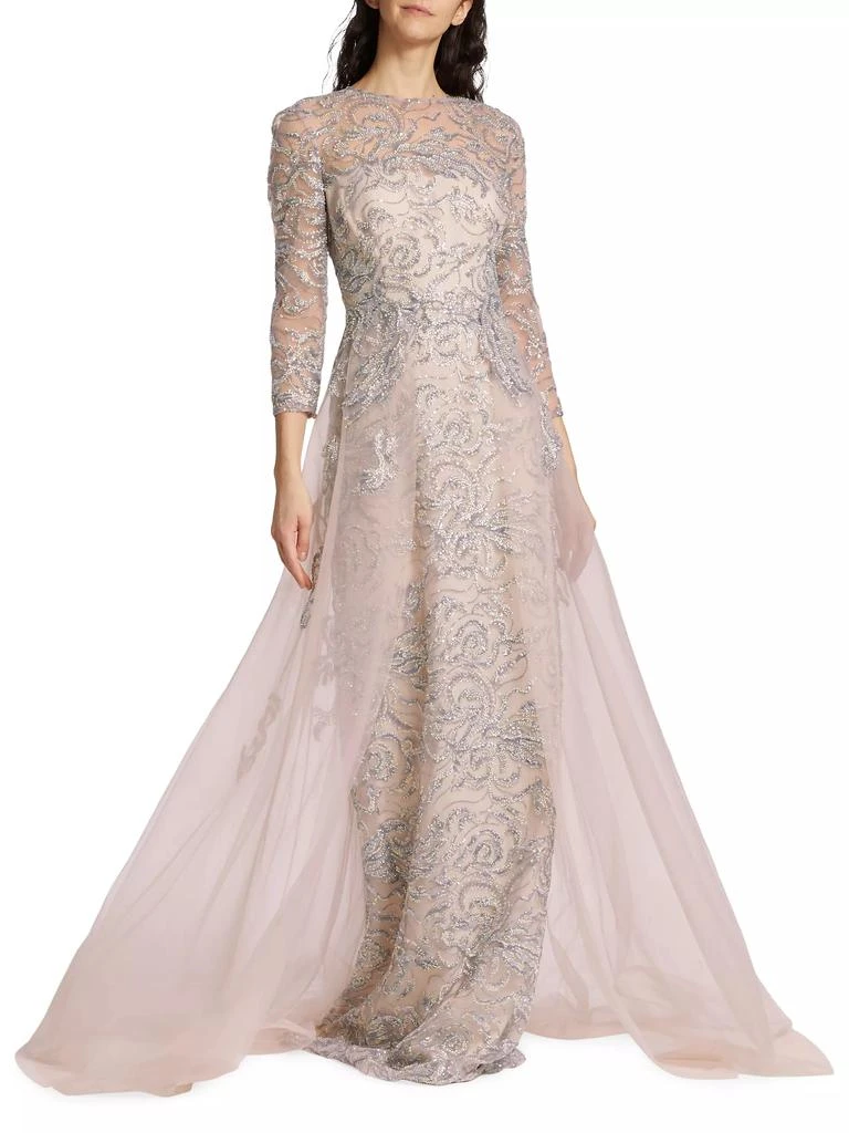 Teri Jon Embellished Tulle A-Line Gown Dresses Skirts Free
