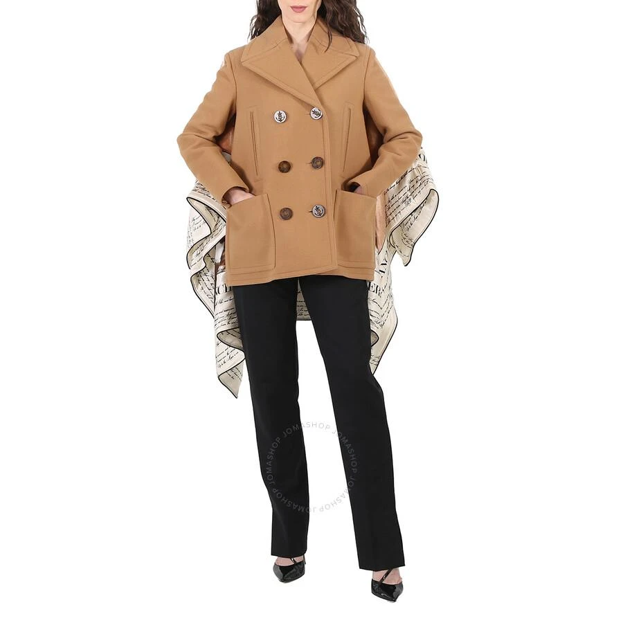 Burberry Brown Mariner Print Blanket Detail Technical Wool Pea Coat 1