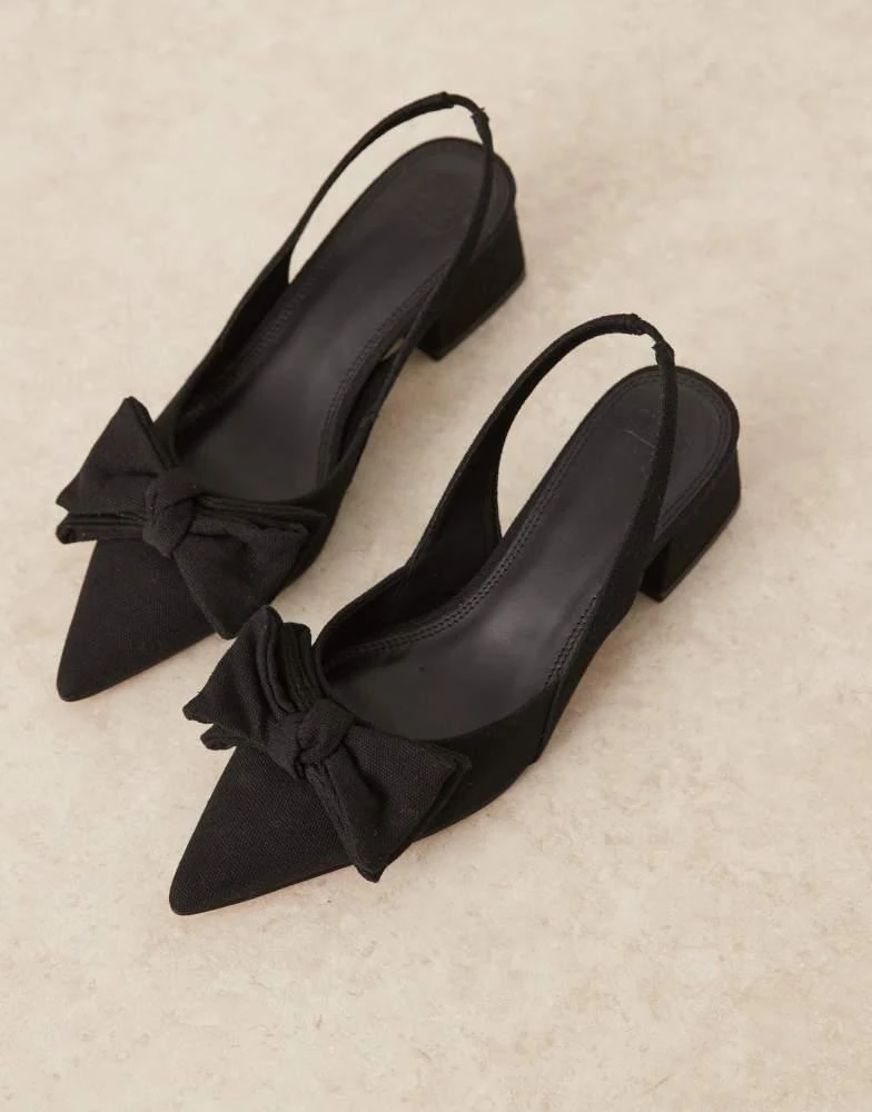 ASOS ASOS DESIGN Symphony bow slingback mid block heeled shoes in black linen 3