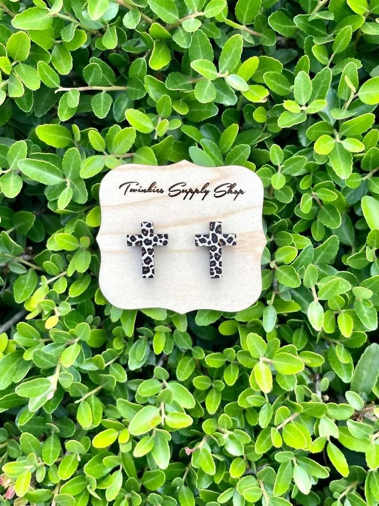 White Label White Label - Women
s Wooden Leopard Cross Studs Earrings 2