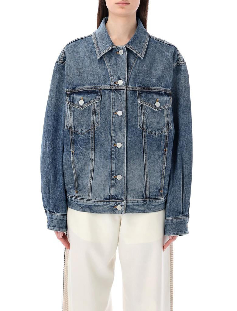 Shop Palm Angels Chambre Logo Embroidered Denim Bomber Shop Palm Angels Chambre Logo Embroidered Denim Bomber