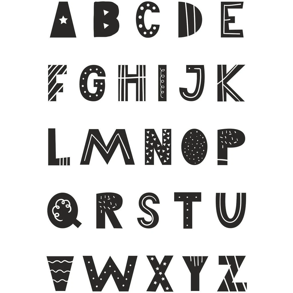 The Hut Snüz Alphabet Nursery Print - Monochrome 4