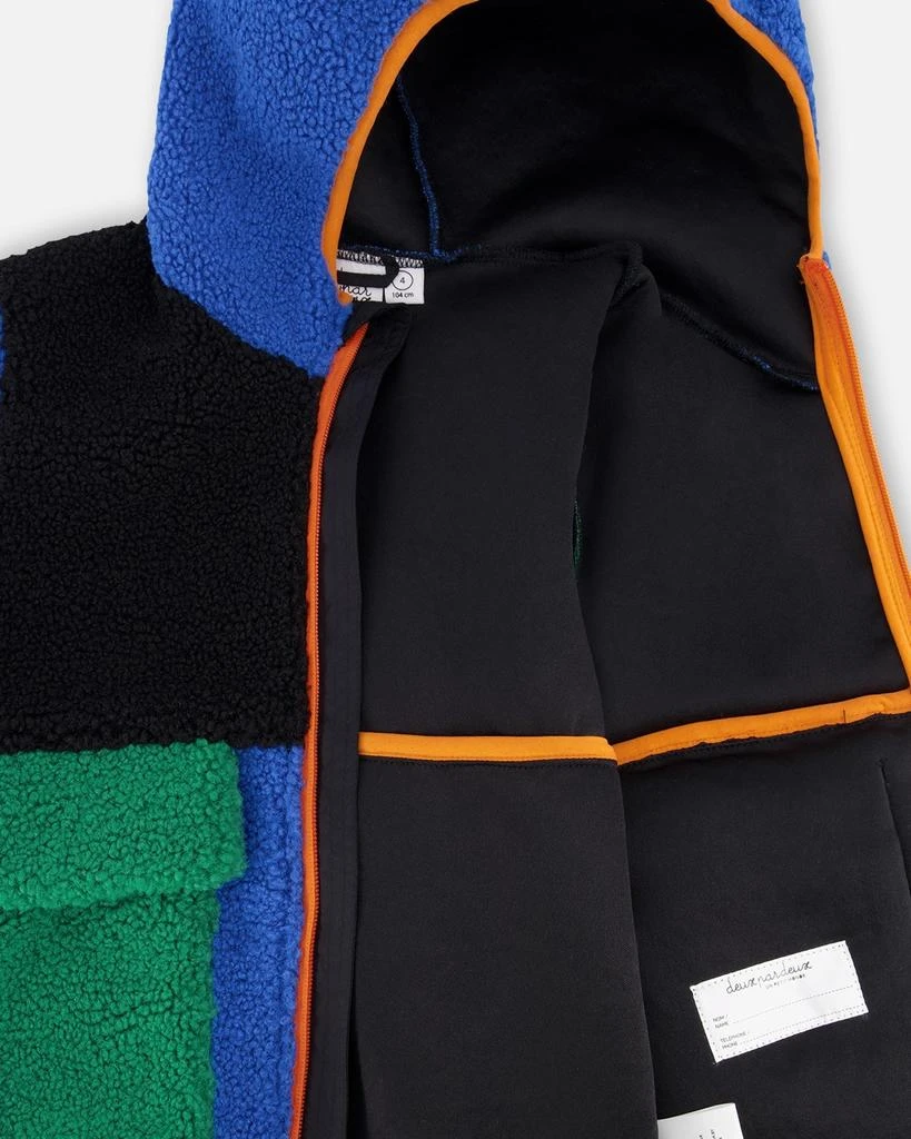 Deux par Deux Long Sleeve Sherpa Jacket Blue Colorblock 5