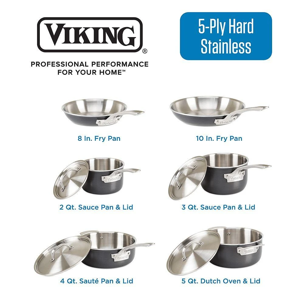 Viking Hard Anodized 10 Pc Cookware Set with Stainless Steel Interior 3