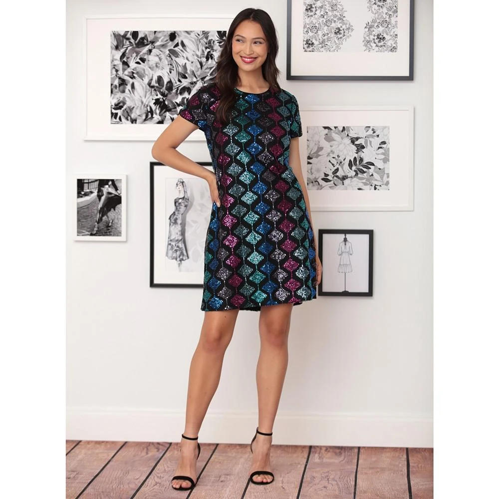 London Times Petite Short-Sleeve A-Line Sequin Dress 4