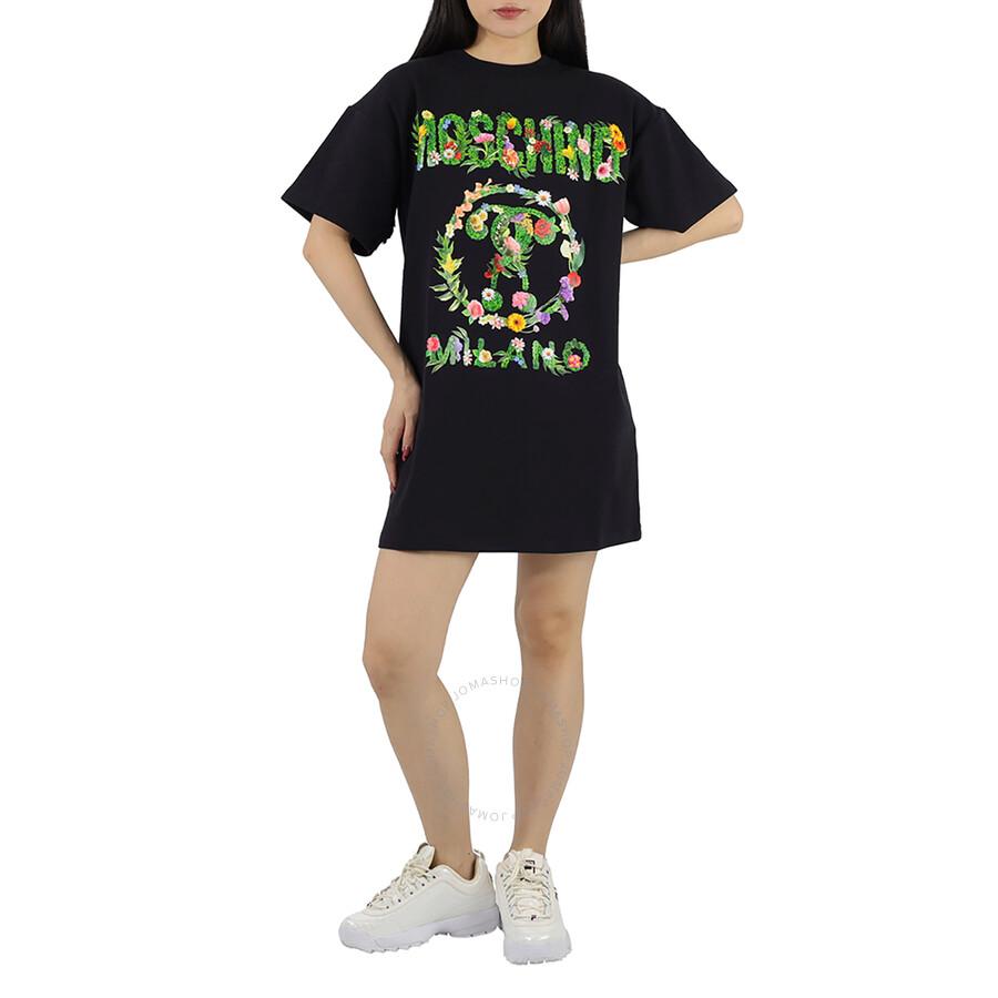 Moschino Floral Logo Print Oversized T shirt Dress T Shirts Free Shipping BeyondStyle