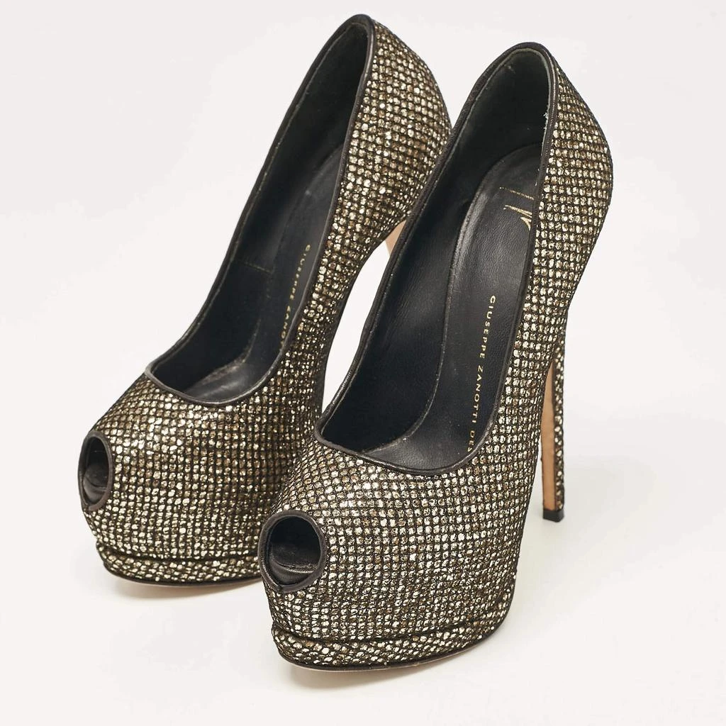 Giuseppe Zanotti Giuseppe Zanotti Gold/Black Glitter and Mesh Sharon Peep Toe Pumps Size 36.5 2