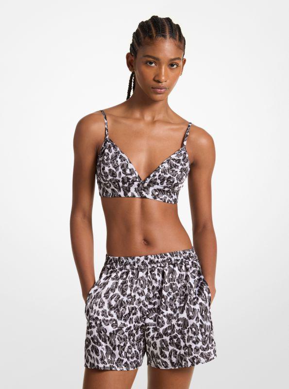 Michael Kors Leopard Logo Print Satin Bra Top