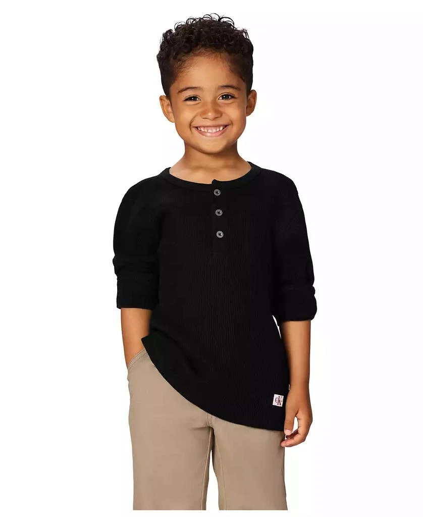 Calvin Klein Boys' 2T-7 Thermal Henley Top and Twill Joggers, 2-Piece Set