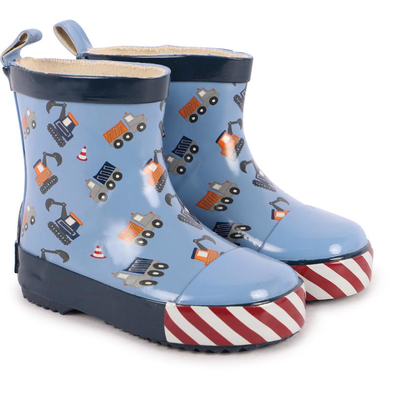 Playshoes Construction site print rubber boots in blue