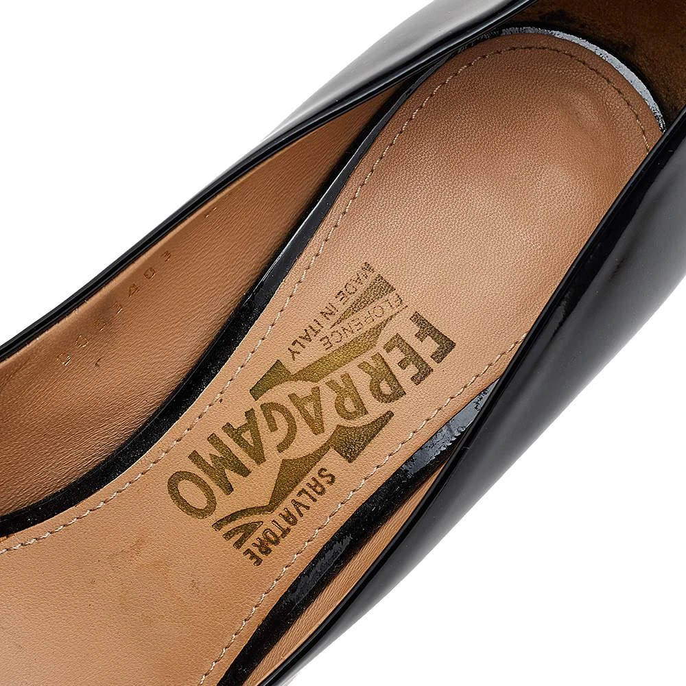 Salvatore Ferragamo Salvatore Ferragamo Black Patent Leather Vara Bow Peep Toe Pumps Size 41 7
