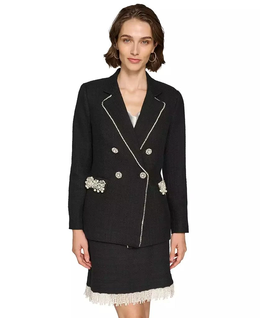 Karl Lagerfeld Paris Women's Pearl-Trim Tweed Blazer 1