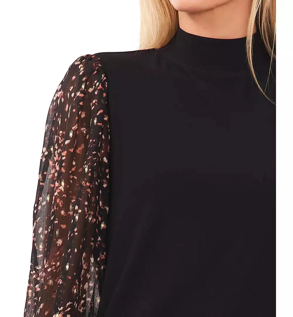 CeCe Women's Sheer Printed Long-Sleeve Mock Neck Top 3