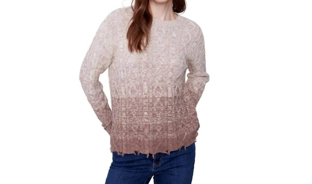 CHARLIE B Cable Knit Ombre Sweater In Truffle 1