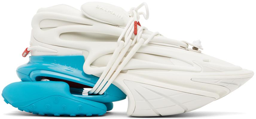 Balmain White & Blue Unicorn Sneakers