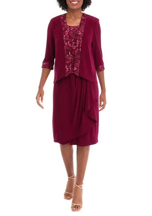 Maya Brooke Brooke Womens Crew Neck Solid Jacket Dress 1